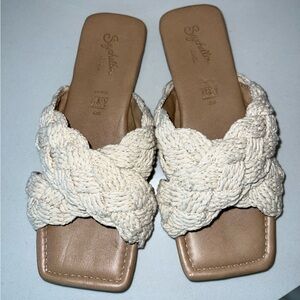 Seychelles Anthropologie Level Up Neutral Woven Sandals Size 7.5